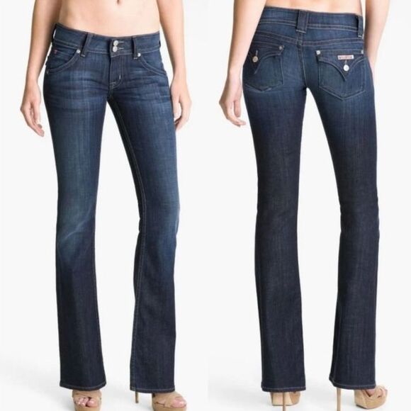 Hudson Signature Blue Dark Wash Lower-Rise Flap Pocket Baby Bootcut Jeans Sz 28 - Picture 1 of 14
